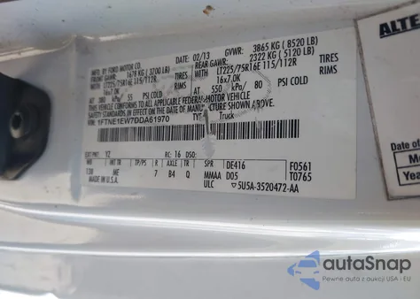 2013 Ford E-150 Commercial z USA, uszkodzony, nr VIN 1FTNE1EW7DDA61970